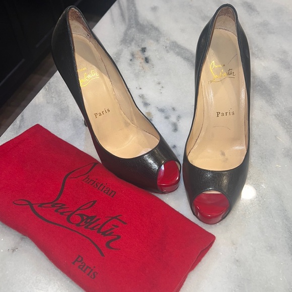 Christian Louboutin Shoes - CHRISTIAN LOUBOUTIN black leather platform Very Privè heels with box & bag